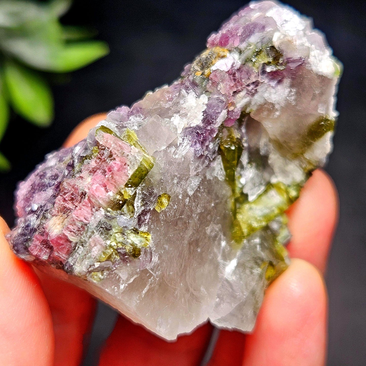 Watermelon Tourmaline in Lepidolite & Quartz from Brazil 73.28g, Pink Tourmaline, Raw Green Tourmaline Specimen, Lepidolite Crystal