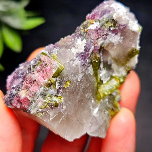 Watermelon Tourmaline in Lepidolite & Quartz from Brazil 73.28g, Pink Tourmaline, Raw Green Tourmaline Specimen, Lepidolite Crystal