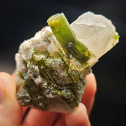 Green & Pink Tourmaline in Quartz Crystal 94.10g, Brazilian Quartz with Tourmaline, Pink Tourmaline Specimen, Watermelon Tourmaline Crystal