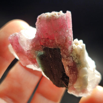 Pink Tourmaline in Quartz from Brazil 29.36g, Blue & Black Raw Brazilian Tourmaline Specimen, Pink Tourmaline Crystal