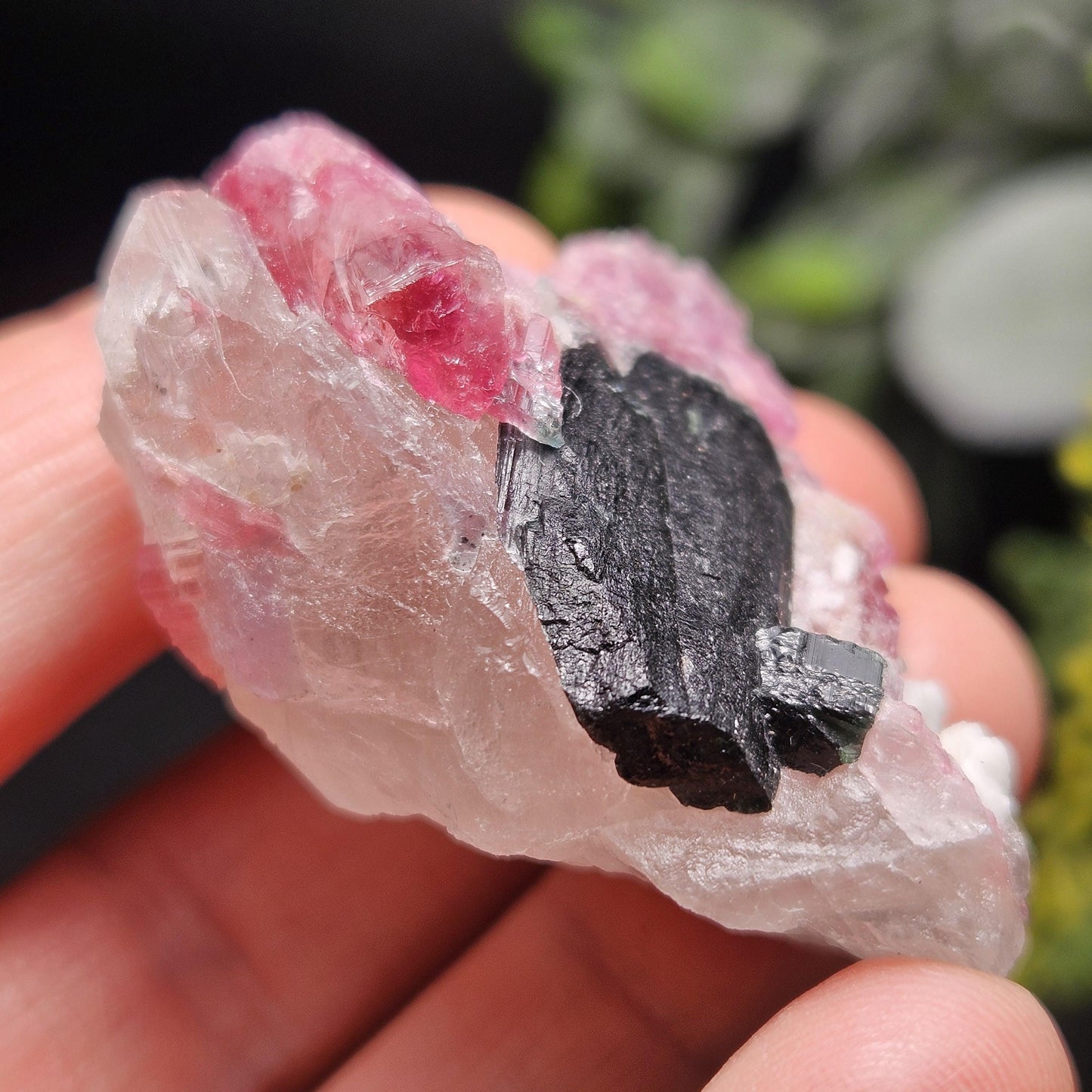 Pink Tourmaline in Quartz from Brazil 29.36g, Blue & Black Raw Brazilian Tourmaline Specimen, Pink Tourmaline Crystal