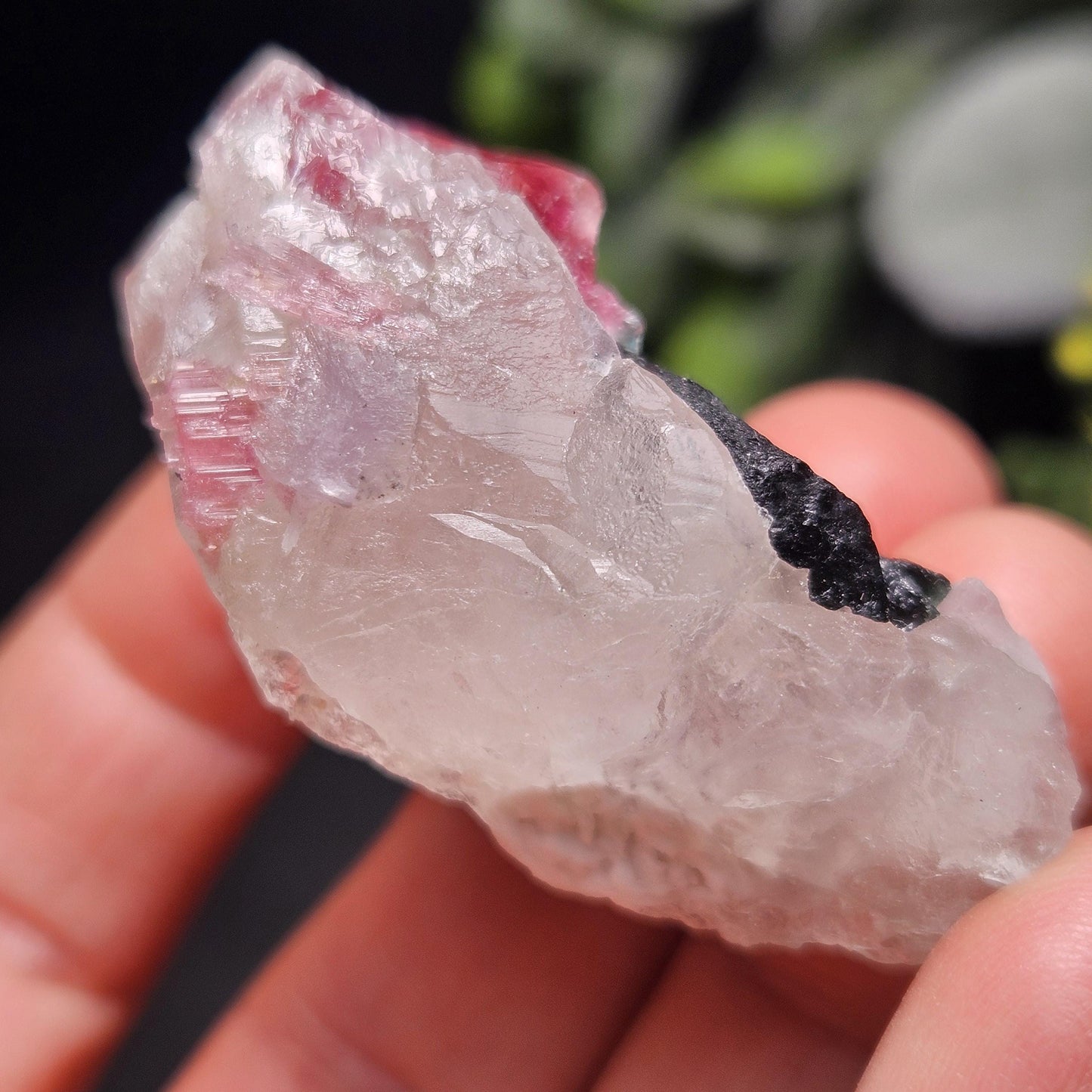 Pink Tourmaline in Quartz from Brazil 29.36g, Blue & Black Raw Brazilian Tourmaline Specimen, Pink Tourmaline Crystal