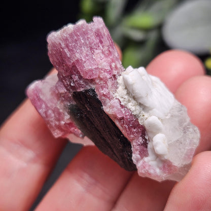 Pink Tourmaline in Quartz from Brazil 29.36g, Blue & Black Raw Brazilian Tourmaline Specimen, Pink Tourmaline Crystal