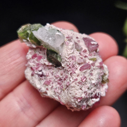 Green & Pink Tourmaline Crystal Specimen 4.96g, Brazilian Quartz with Tourmaline, Pink Tourmaline Specimen, Green Tourmaline Crystal