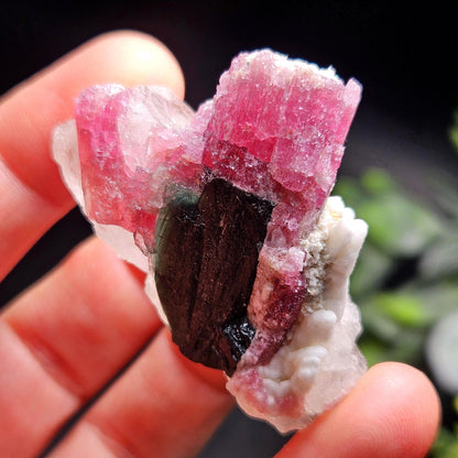 Pink Tourmaline in Quartz from Brazil 29.36g, Blue & Black Raw Brazilian Tourmaline Specimen, Pink Tourmaline Crystal