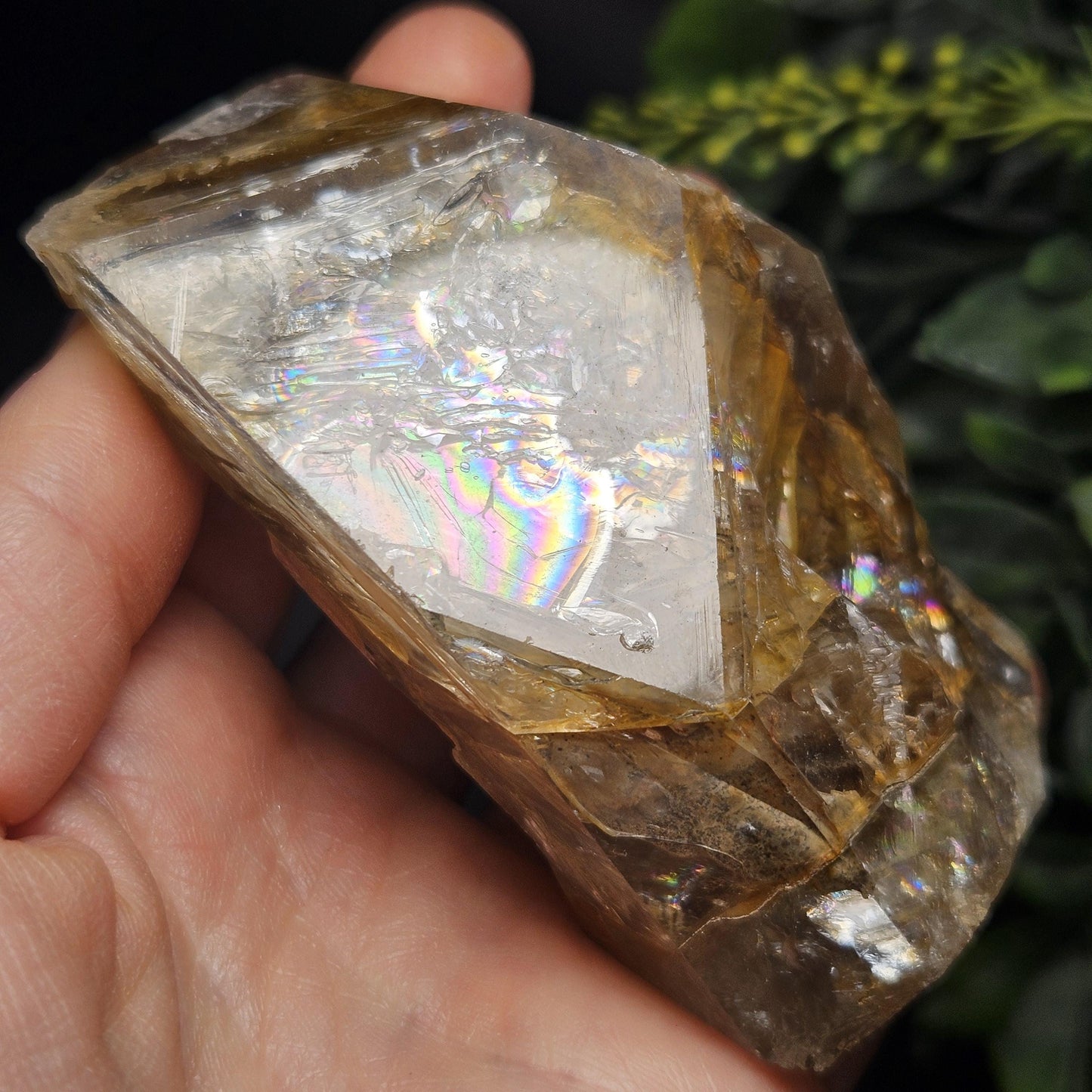 Rainbow Herkimer Diamond Quartz 231g, Skeletal Herkimer Crystal with Rainbow Inclusion, Golden Herkimer Diamond