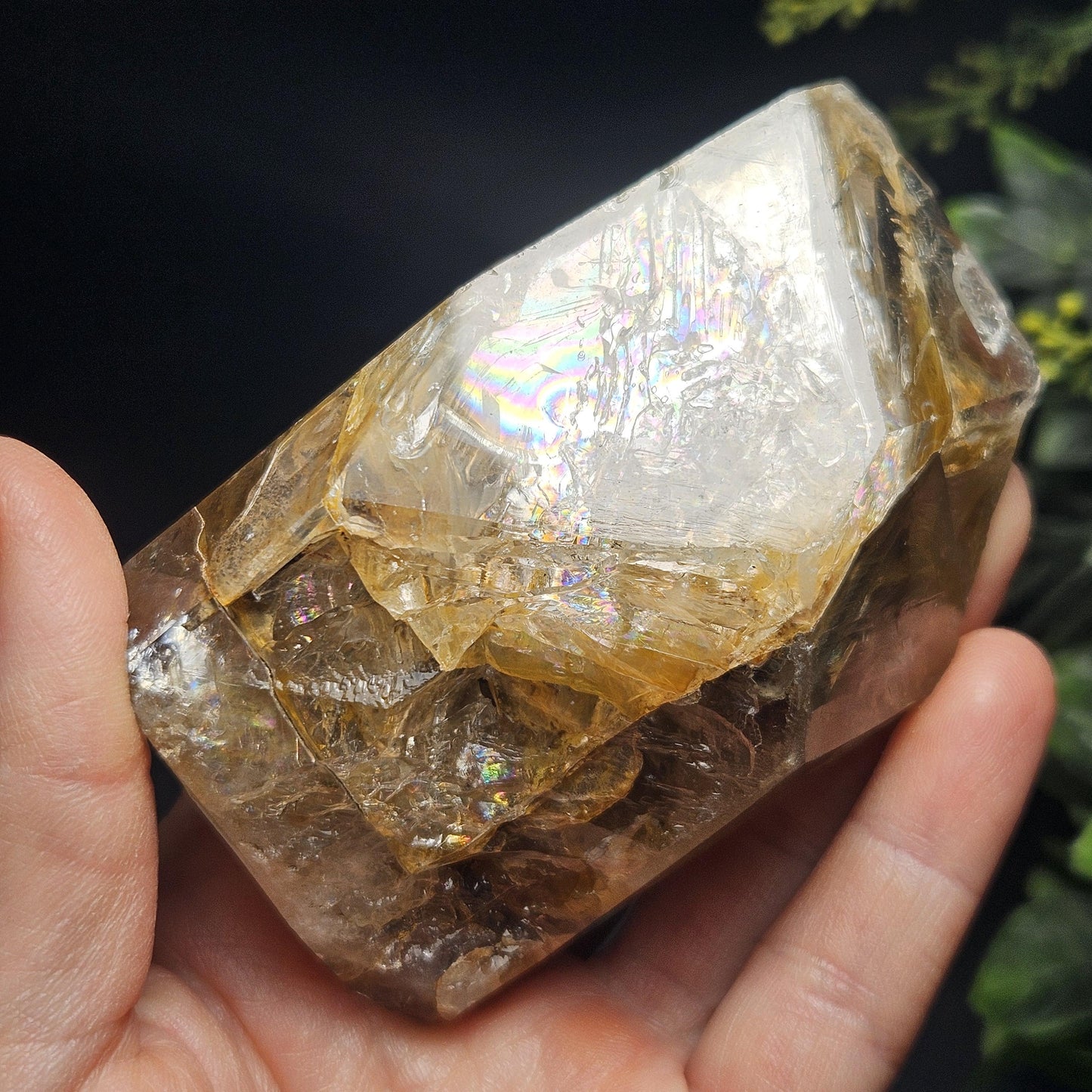 Rainbow Herkimer Diamond Quartz 231g, Skeletal Herkimer Crystal with Rainbow Inclusion, Golden Herkimer Diamond