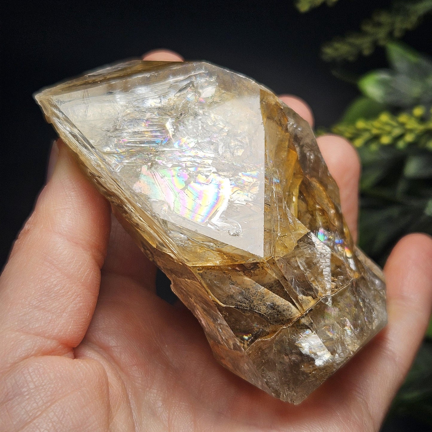 Rainbow Herkimer Diamond Quartz 231g, Skeletal Herkimer Crystal with Rainbow Inclusion, Golden Herkimer Diamond