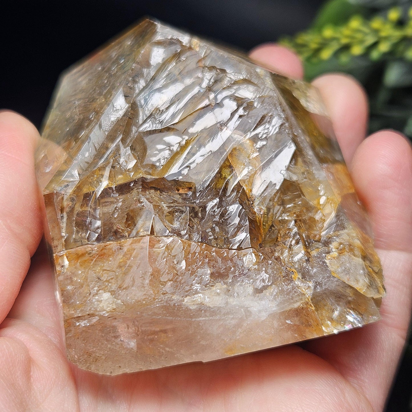 Rainbow Herkimer Diamond Quartz 231g, Skeletal Herkimer Crystal with Rainbow Inclusion, Golden Herkimer Diamond