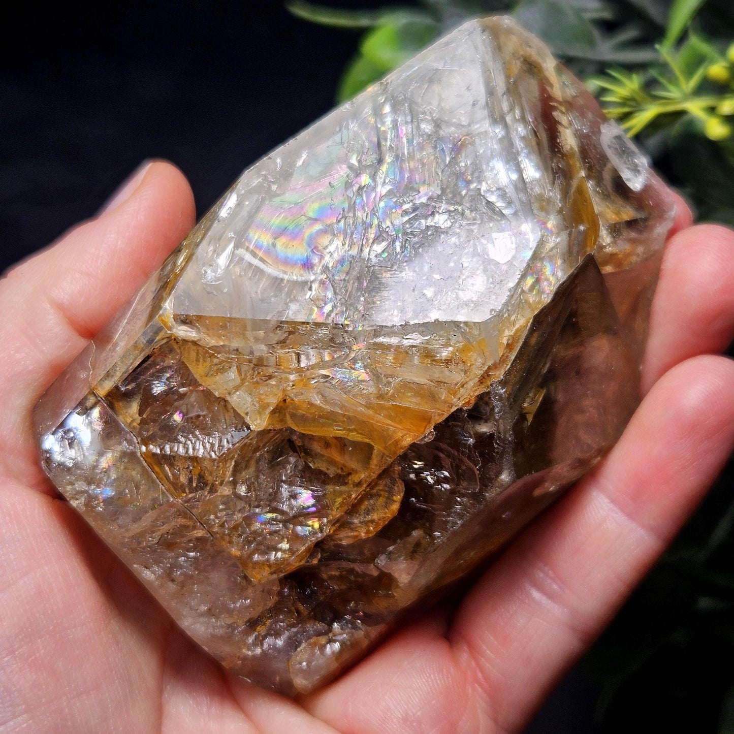 Rainbow Herkimer Diamond Quartz 231g, Skeletal Herkimer Crystal with Rainbow Inclusion, Golden Herkimer Diamond