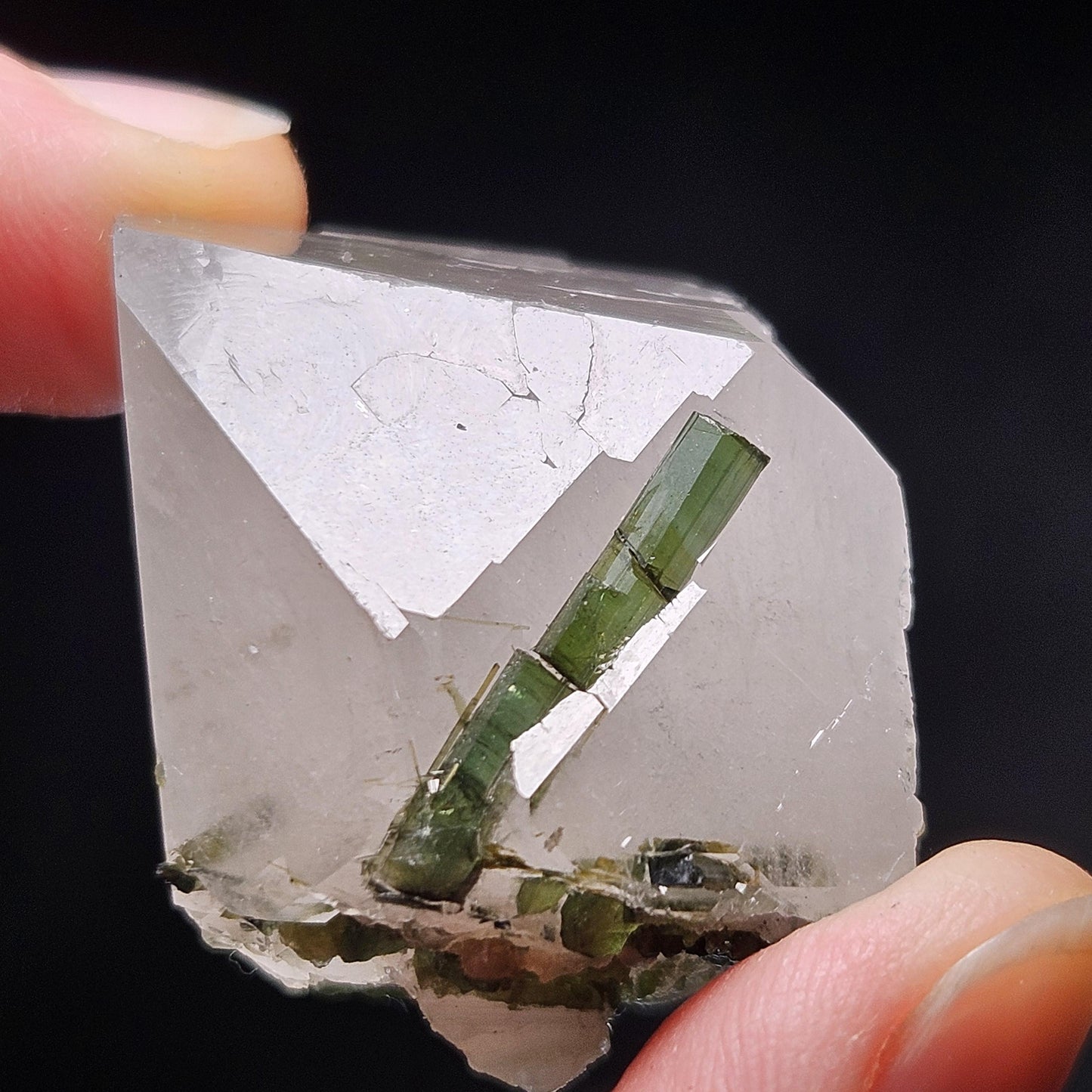 Green Tourmaline in Quartz Crystal 45g, Brazilian Quartz with Tourmaline, Green Tourmaline Specimen, Tourmaline Crystal
