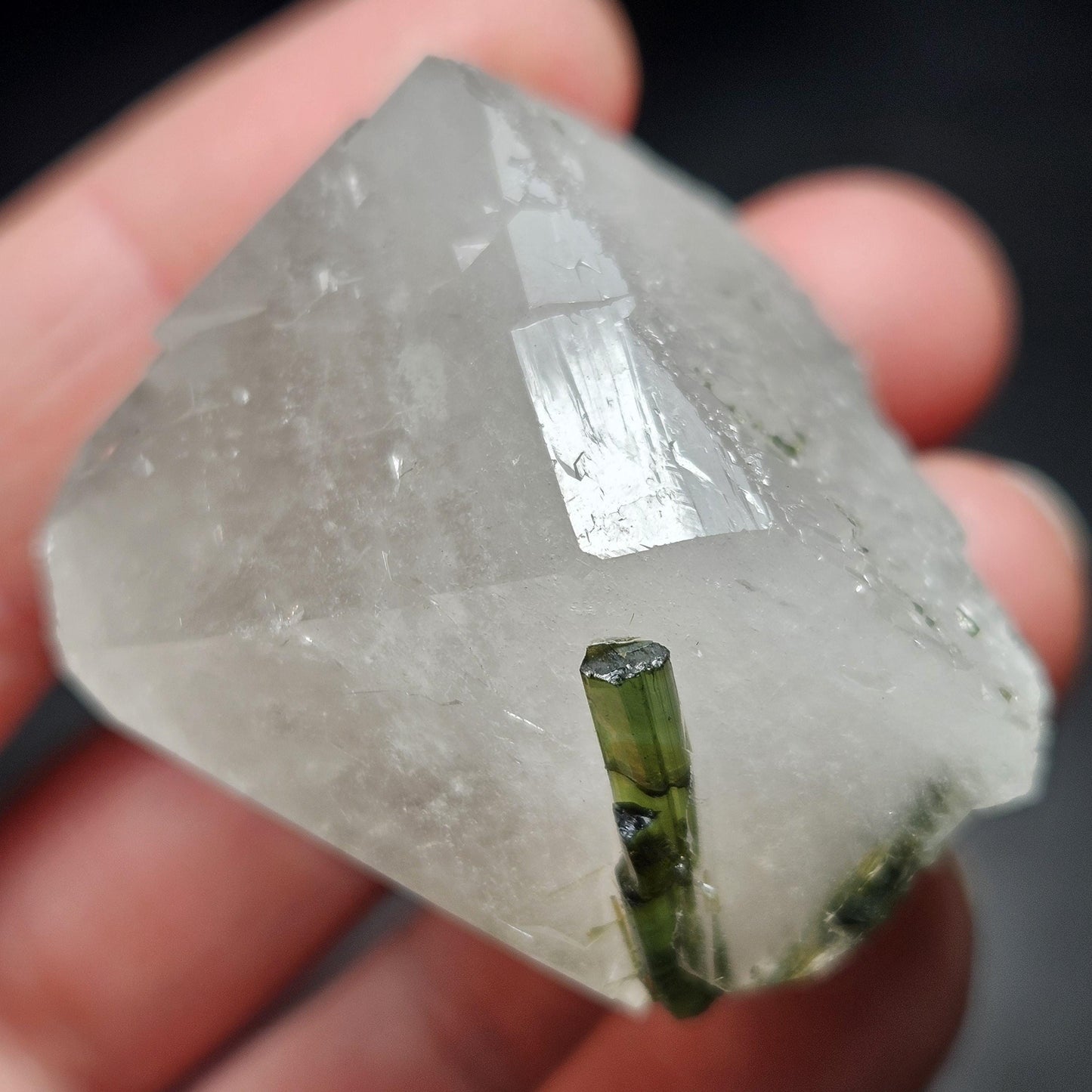 Green Tourmaline in Quartz Crystal 45g, Brazilian Quartz with Tourmaline, Green Tourmaline Specimen, Tourmaline Crystal