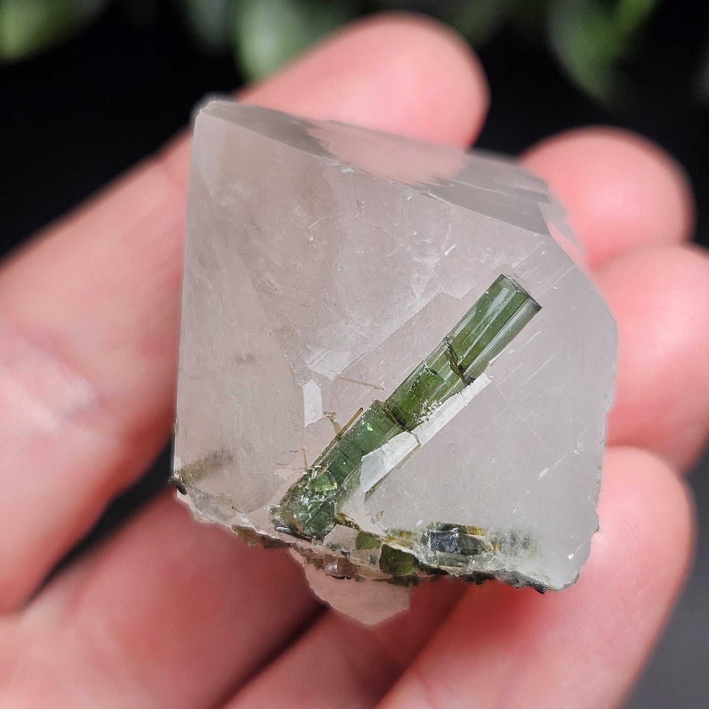 Green Tourmaline in Quartz Crystal 45g, Brazilian Quartz with Tourmaline, Green Tourmaline Specimen, Tourmaline Crystal
