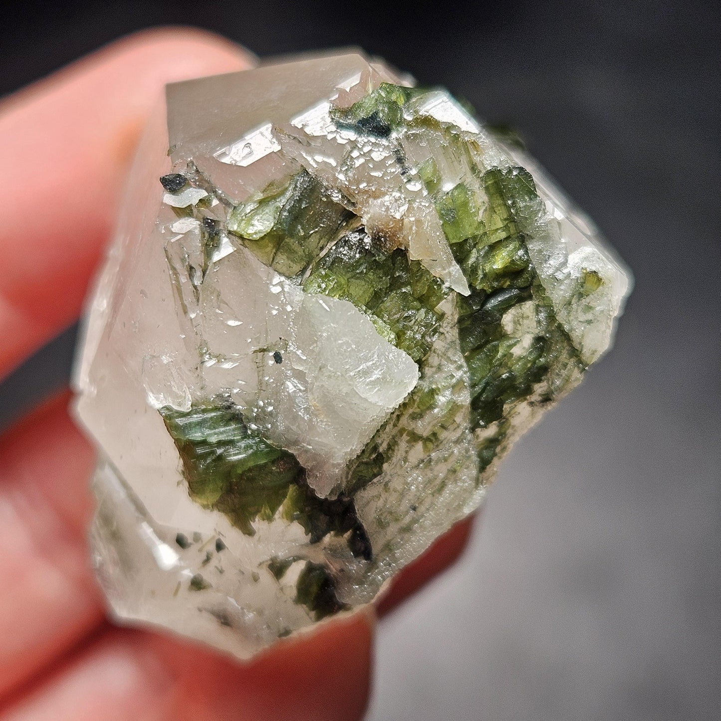 Green Tourmaline in Quartz Crystal 45g, Brazilian Quartz with Tourmaline, Green Tourmaline Specimen, Tourmaline Crystal
