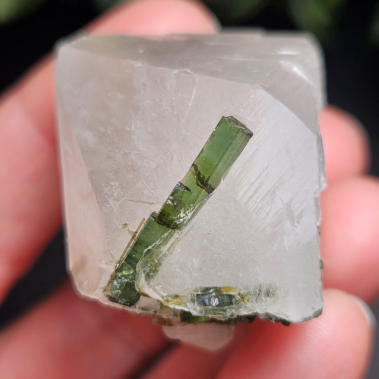 Green Tourmaline in Quartz Crystal 45g, Brazilian Quartz with Tourmaline, Green Tourmaline Specimen, Tourmaline Crystal