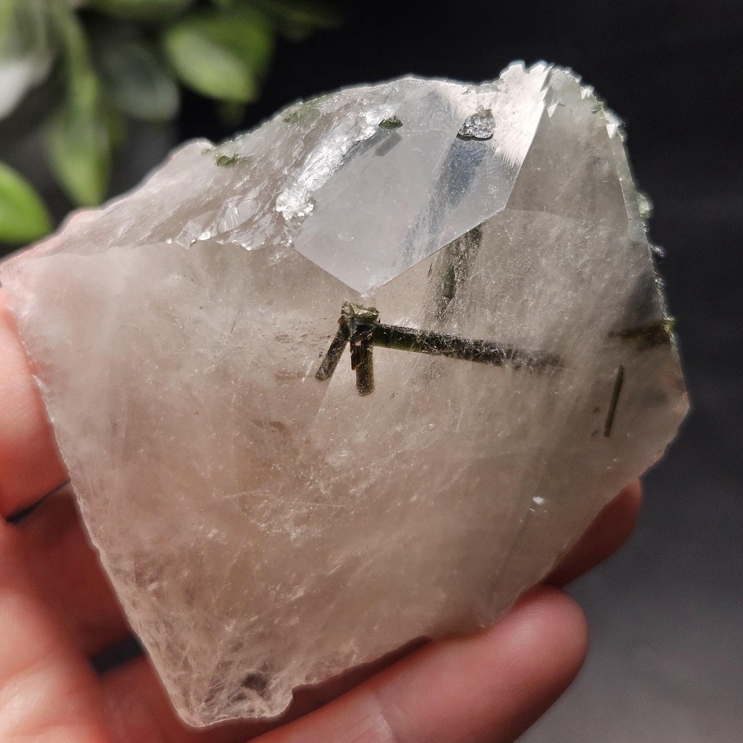 Green Tourmaline in Quartz Crystal 113.89g, Brazilian Quartz with Tourmaline, Green Tourmaline Specimen, Tourmaline Crystal