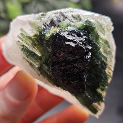 Green Tourmaline in Quartz Crystal 113.89g, Brazilian Quartz with Tourmaline, Green Tourmaline Specimen, Tourmaline Crystal