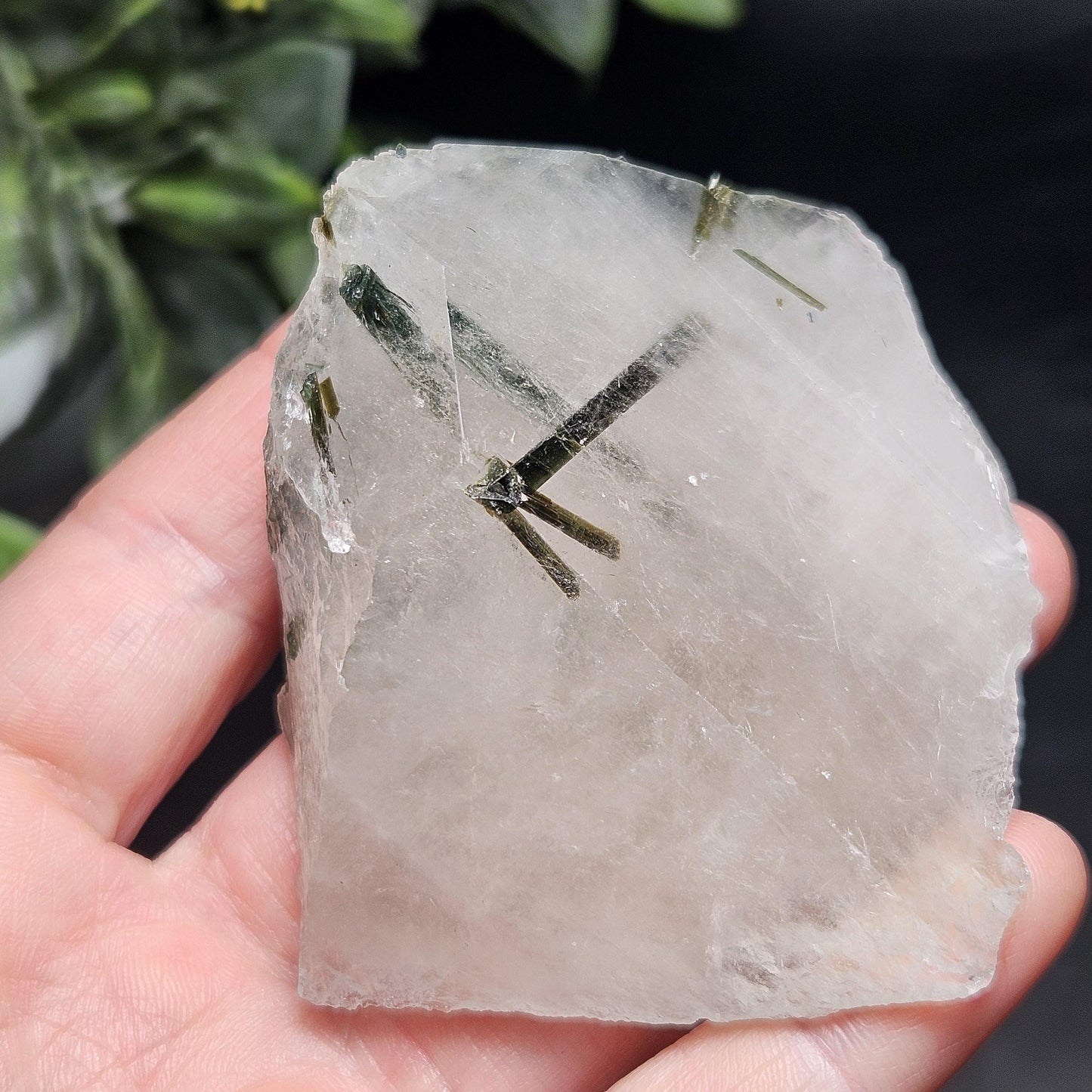 Green Tourmaline in Quartz Crystal 113.89g, Brazilian Quartz with Tourmaline, Green Tourmaline Specimen, Tourmaline Crystal