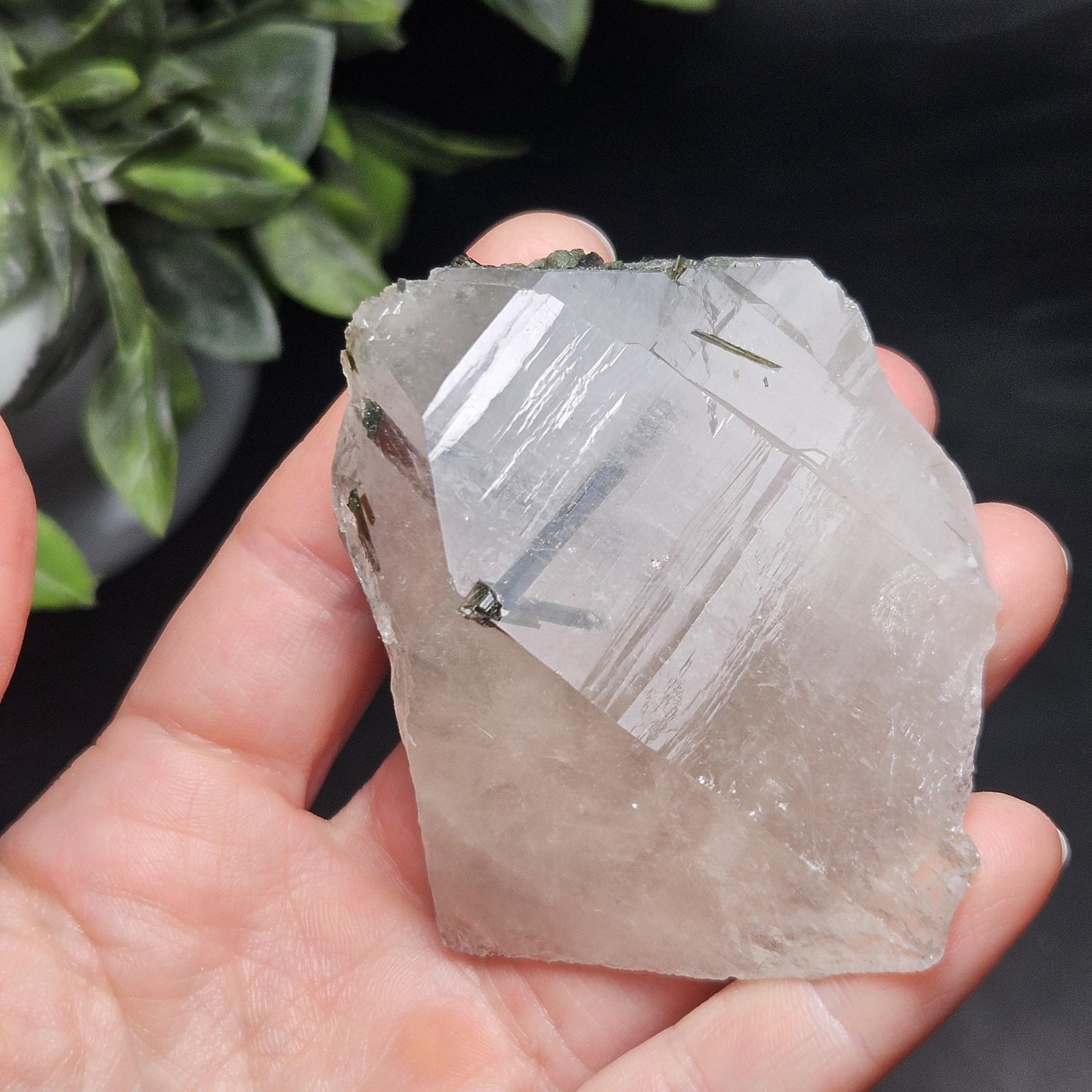 Green Tourmaline in Quartz Crystal 113.89g, Brazilian Quartz with Tourmaline, Green Tourmaline Specimen, Tourmaline Crystal
