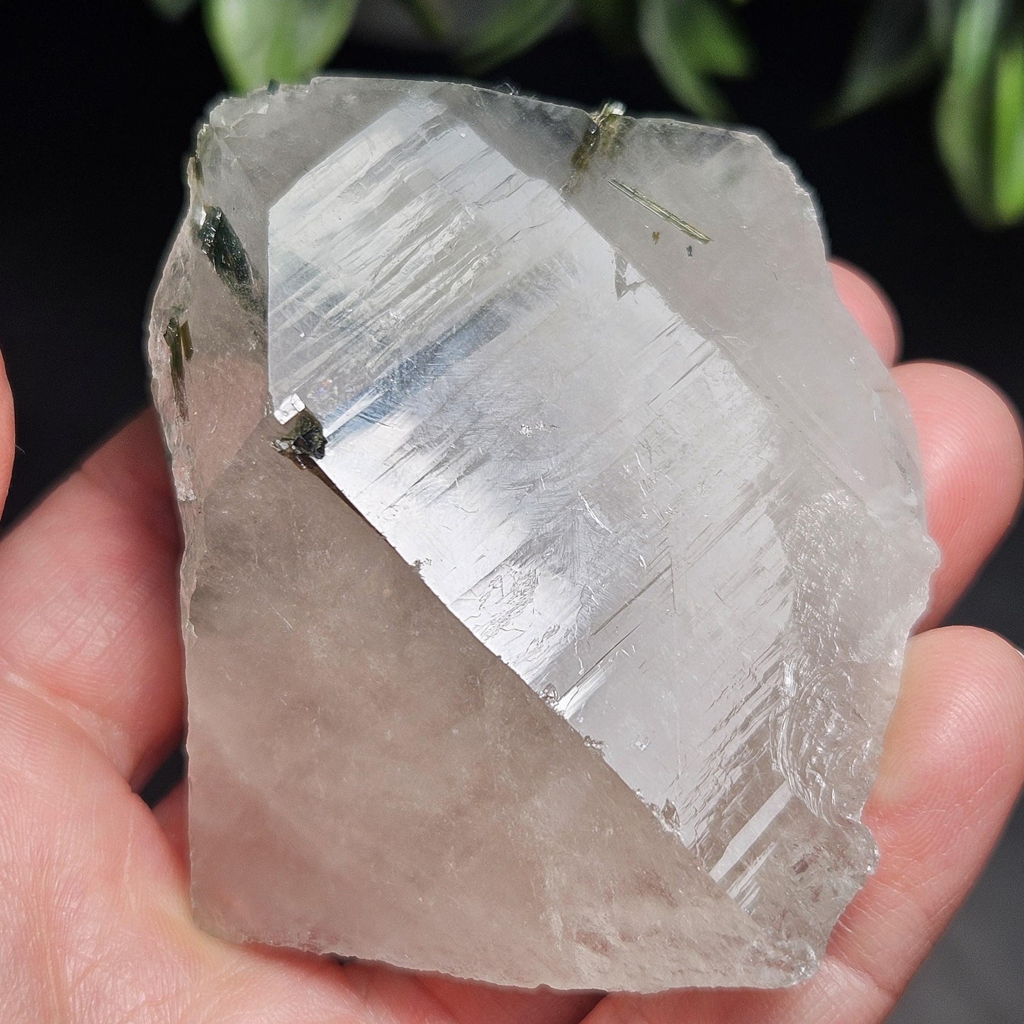 Green Tourmaline in Quartz Crystal 113.89g, Brazilian Quartz with Tourmaline, Green Tourmaline Specimen, Tourmaline Crystal