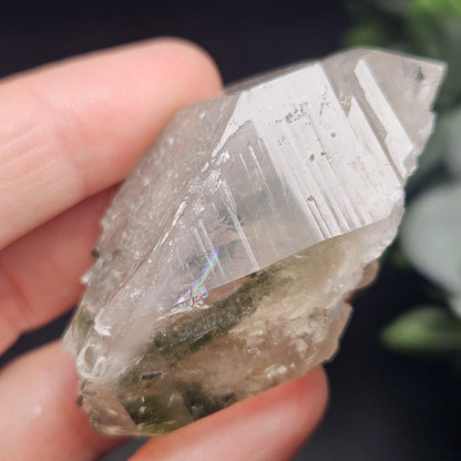 Green Tourmaline in Elestial Quartz Crystal 45g, Brazilian Quartz with Tourmaline, Green Tourmaline Specimen, Tourmaline in Quartz Crystal