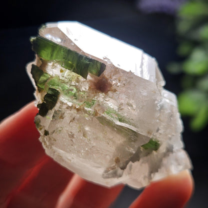 Green Tourmaline in Elestial Quartz Crystal 45g, Brazilian Quartz with Tourmaline, Green Tourmaline Specimen, Tourmaline in Quartz Crystal