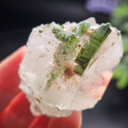 Green Tourmaline in Elestial Quartz Crystal 45g, Brazilian Quartz with Tourmaline, Green Tourmaline Specimen, Tourmaline in Quartz Crystal