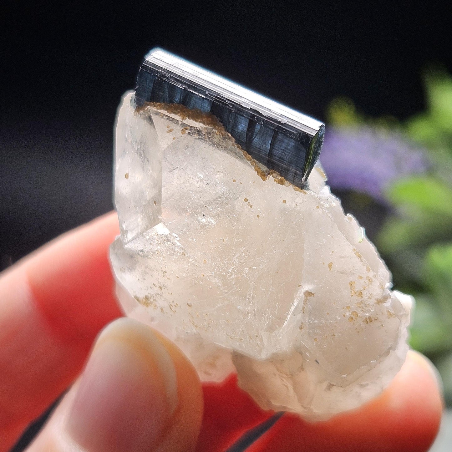Blue Tourmaline on Quartz Crystal 26.15g, Indicolite Specimen from Brazil, Blue Indicolite Crystal, Tourmaline and Quartz