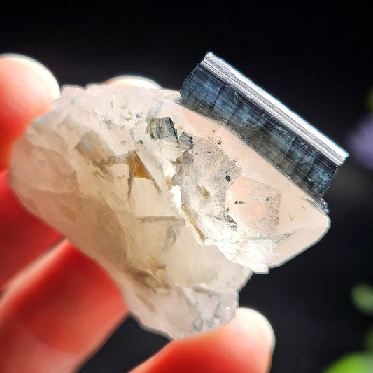 Blue Tourmaline on Quartz Crystal 26.15g, Indicolite Specimen from Brazil, Blue Indicolite Crystal, Tourmaline and Quartz