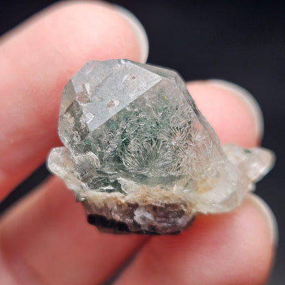 Green Tourmaline on Quartz Crystal 7.94g, Terminated Specimen from Brazil, Teal Blue Tourmaline and Quartz