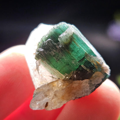 Green Tourmaline on Quartz Crystal 7.94g, Terminated Specimen from Brazil, Teal Blue Tourmaline and Quartz