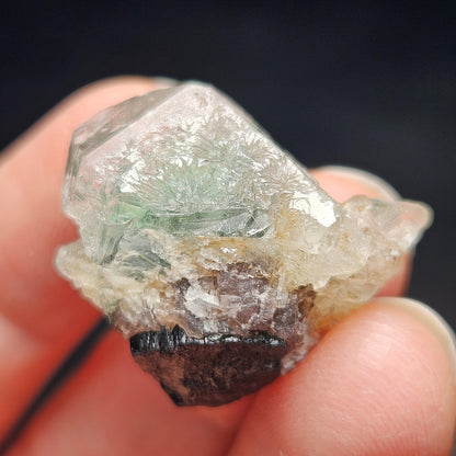 Green Tourmaline on Quartz Crystal 7.94g, Terminated Specimen from Brazil, Teal Blue Tourmaline and Quartz