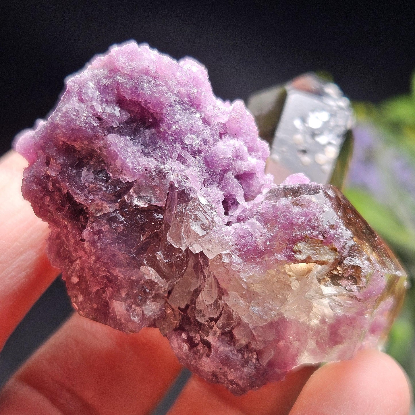 Smoky Quartz on Lepidolite Crystal Specimen from Brazil 51.0g, Smoky Crystal Point, Lepidolite Cluster, Terminated Smoky Quartz