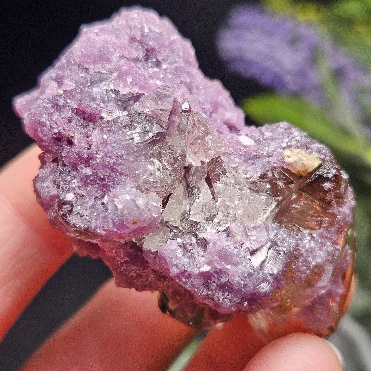 Smoky Quartz on Lepidolite Crystal Specimen from Brazil 51.0g, Smoky Crystal Point, Lepidolite Cluster, Terminated Smoky Quartz