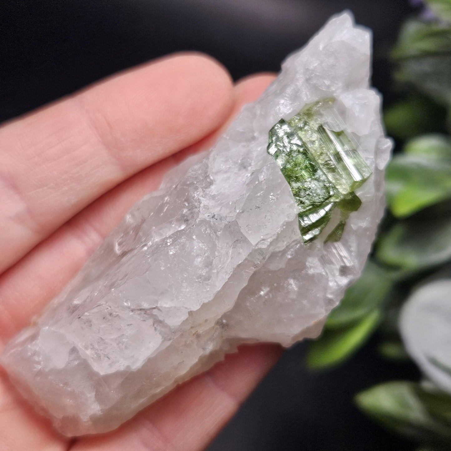 Green Tourmaline in Quartz Crystal 76.77g, Brazilian Quartz with Tourmaline, Green Tourmaline Specimen, Tourmaline in Quartz Crystal