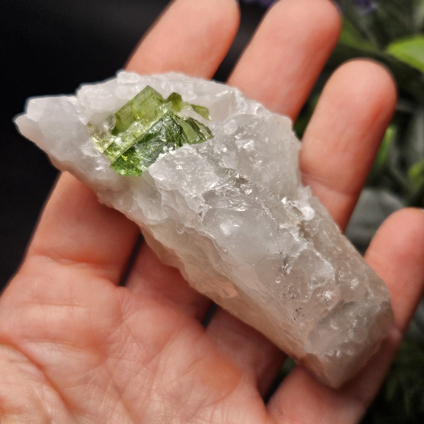 Green Tourmaline in Quartz Crystal 76.77g, Brazilian Quartz with Tourmaline, Green Tourmaline Specimen, Tourmaline in Quartz Crystal