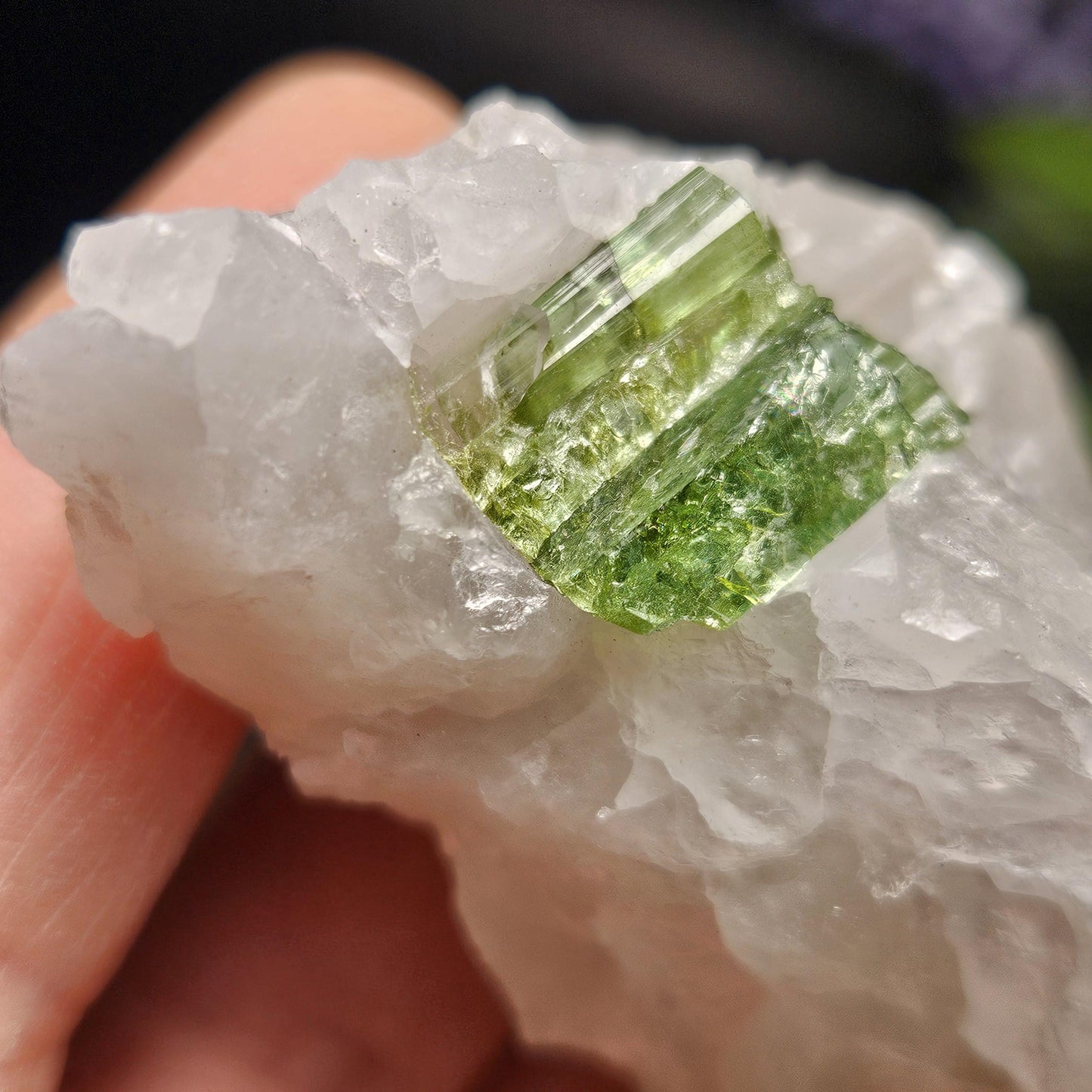 Green Tourmaline in Quartz Crystal 76.77g, Brazilian Quartz with Tourmaline, Green Tourmaline Specimen, Tourmaline in Quartz Crystal