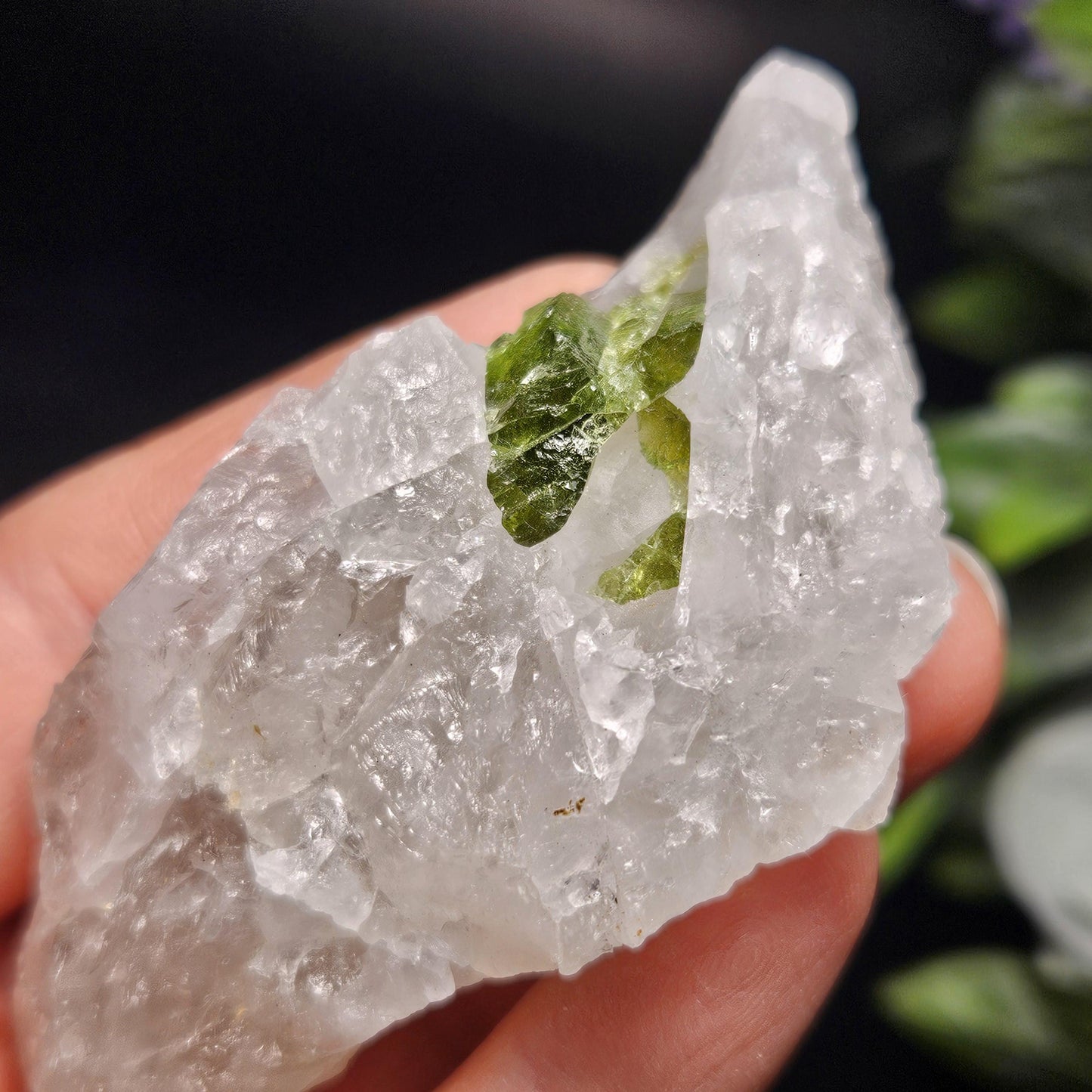 Green Tourmaline in Quartz Crystal 76.77g, Brazilian Quartz with Tourmaline, Green Tourmaline Specimen, Tourmaline in Quartz Crystal