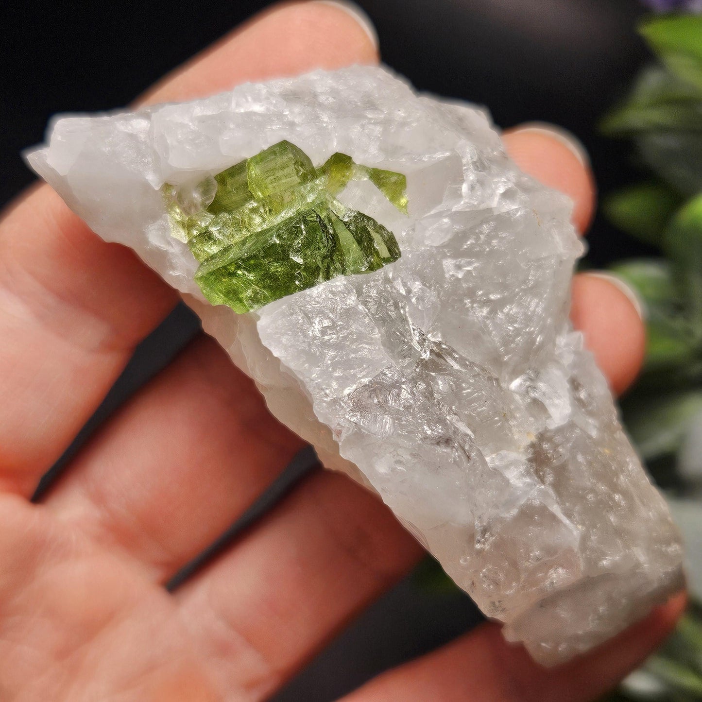Green Tourmaline in Quartz Crystal 76.77g, Brazilian Quartz with Tourmaline, Green Tourmaline Specimen, Tourmaline in Quartz Crystal