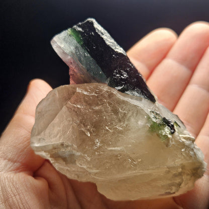 Blue Green Tourmaline in Quartz from Brazil 143.43g, Blue Black Green & Pink Raw Brazilian Tourmaline Specimen, Pink Tourmaline Crystal