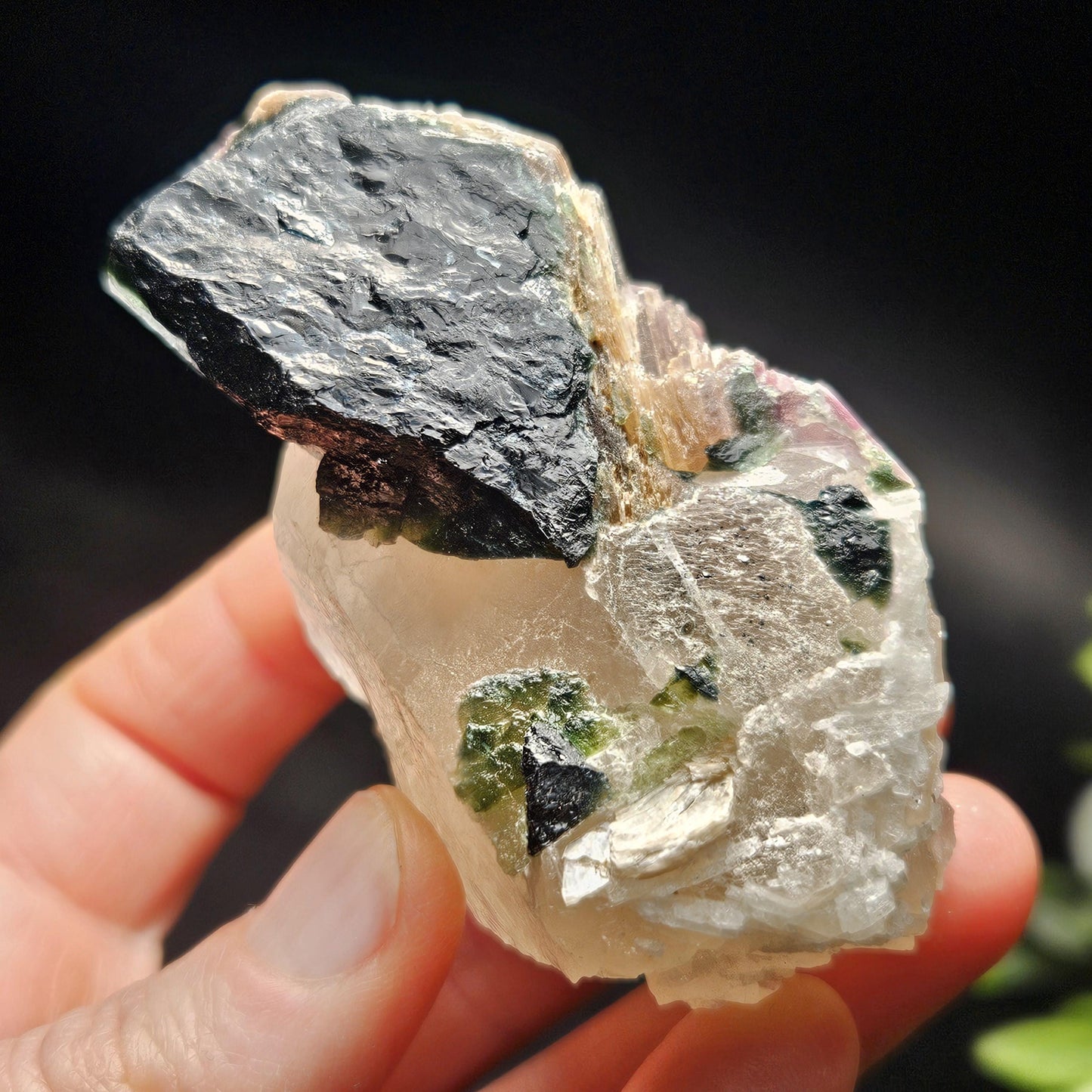 Blue Green Tourmaline in Quartz from Brazil 143.43g, Blue Black Green & Pink Raw Brazilian Tourmaline Specimen, Pink Tourmaline Crystal