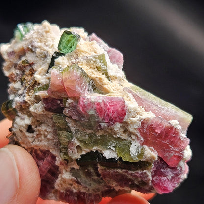 Watermelon Tourmaline Crystal Specimen 43.05g, Brazilian Quartz with Tourmaline, Pink Tourmaline Specimen, Green Tourmaline Crystal