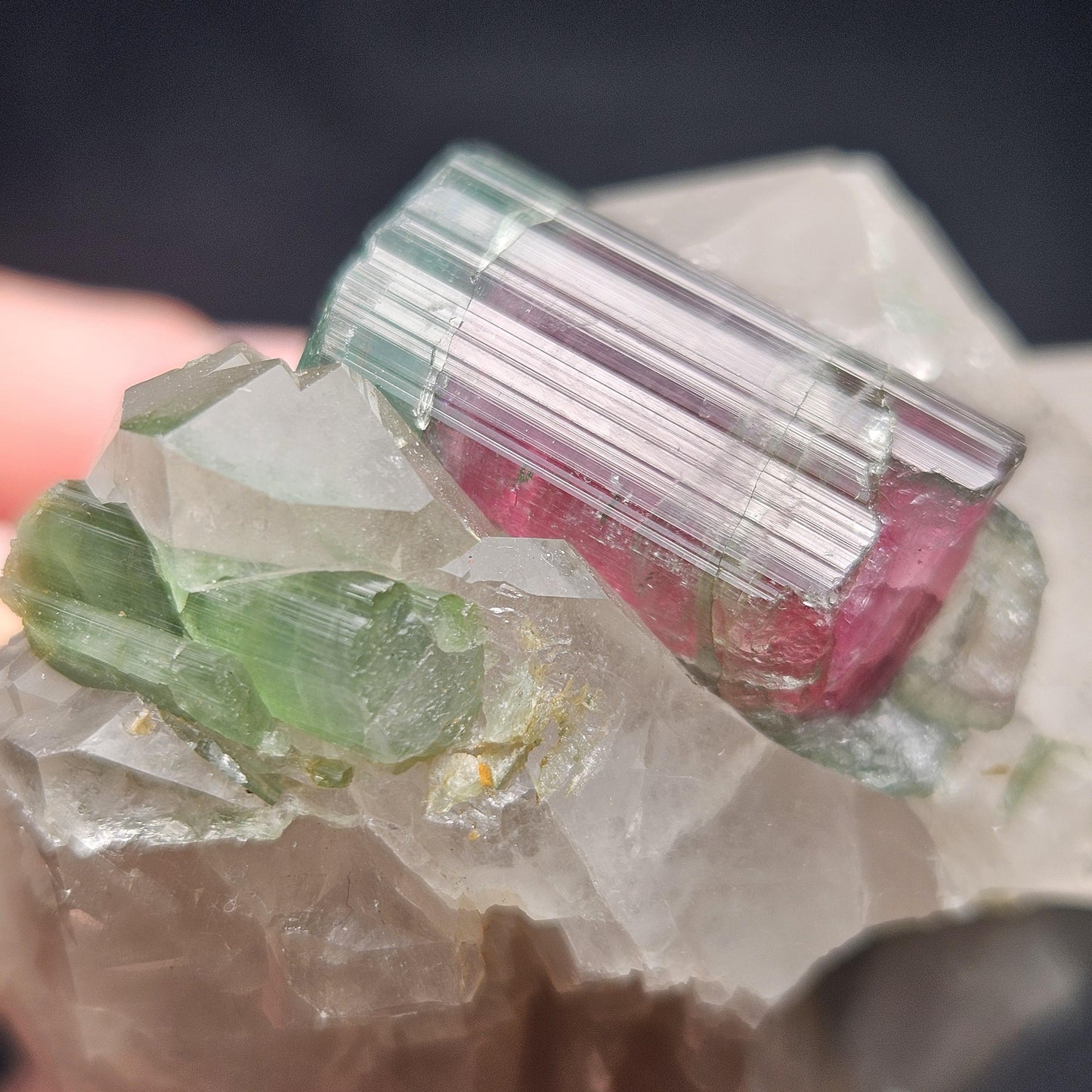 Watermelon Tourmaline on Quartz 166.23g, Terminated Bicolored Brazilian Tourmaline Specimen, Watermelon Tourmaline Crystal, Pink Tourmaline