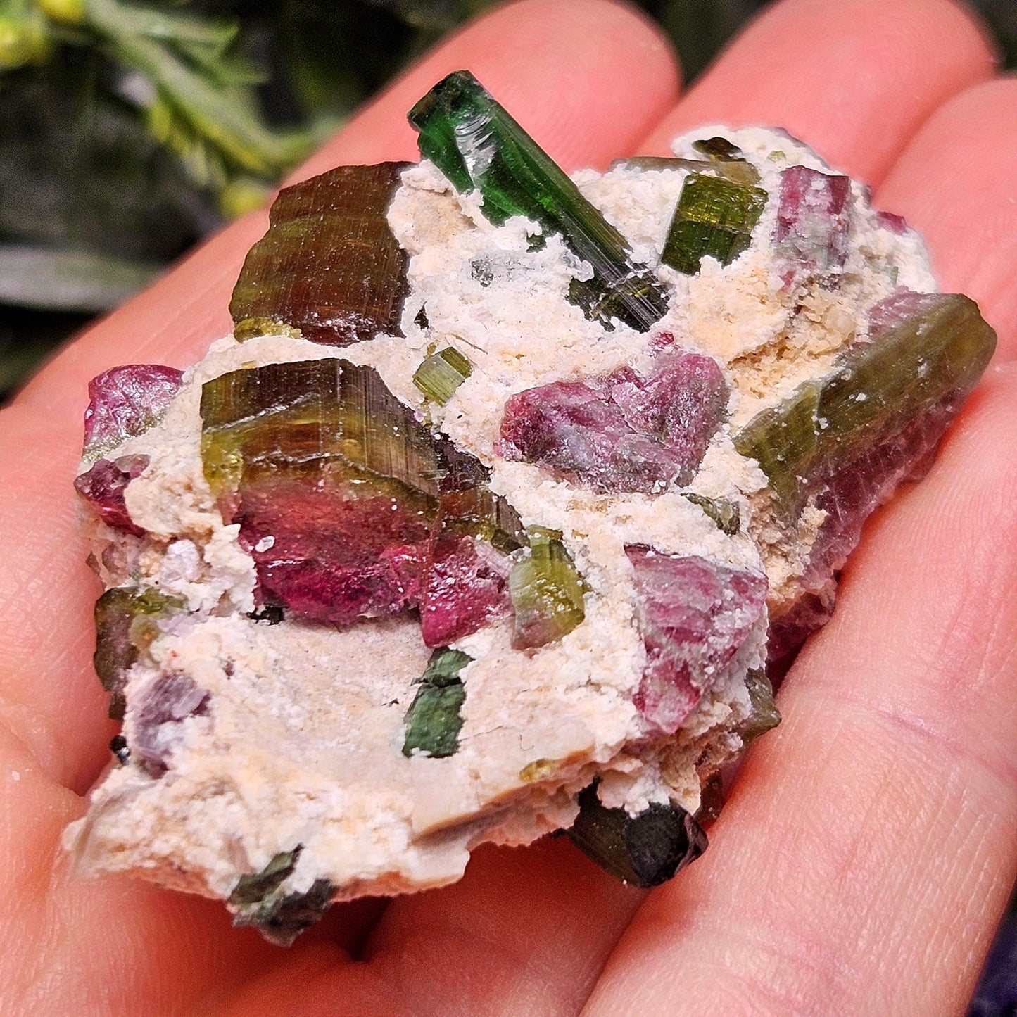 Watermelon Tourmaline Crystal Specimen 43.05g, Brazilian Quartz with Tourmaline, Pink Tourmaline Specimen, Green Tourmaline Crystal