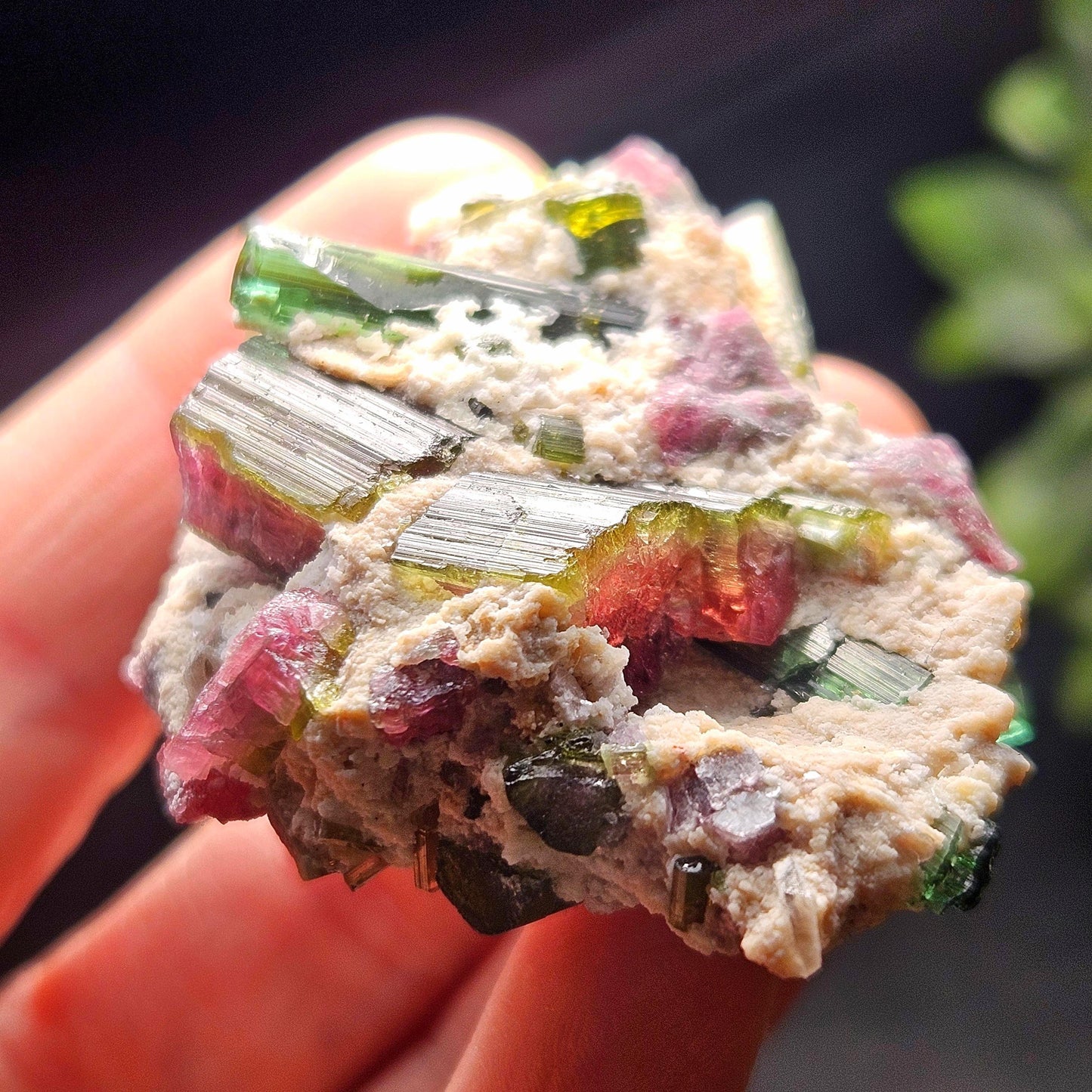 Watermelon Tourmaline Crystal Specimen 43.05g, Brazilian Quartz with Tourmaline, Pink Tourmaline Specimen, Green Tourmaline Crystal