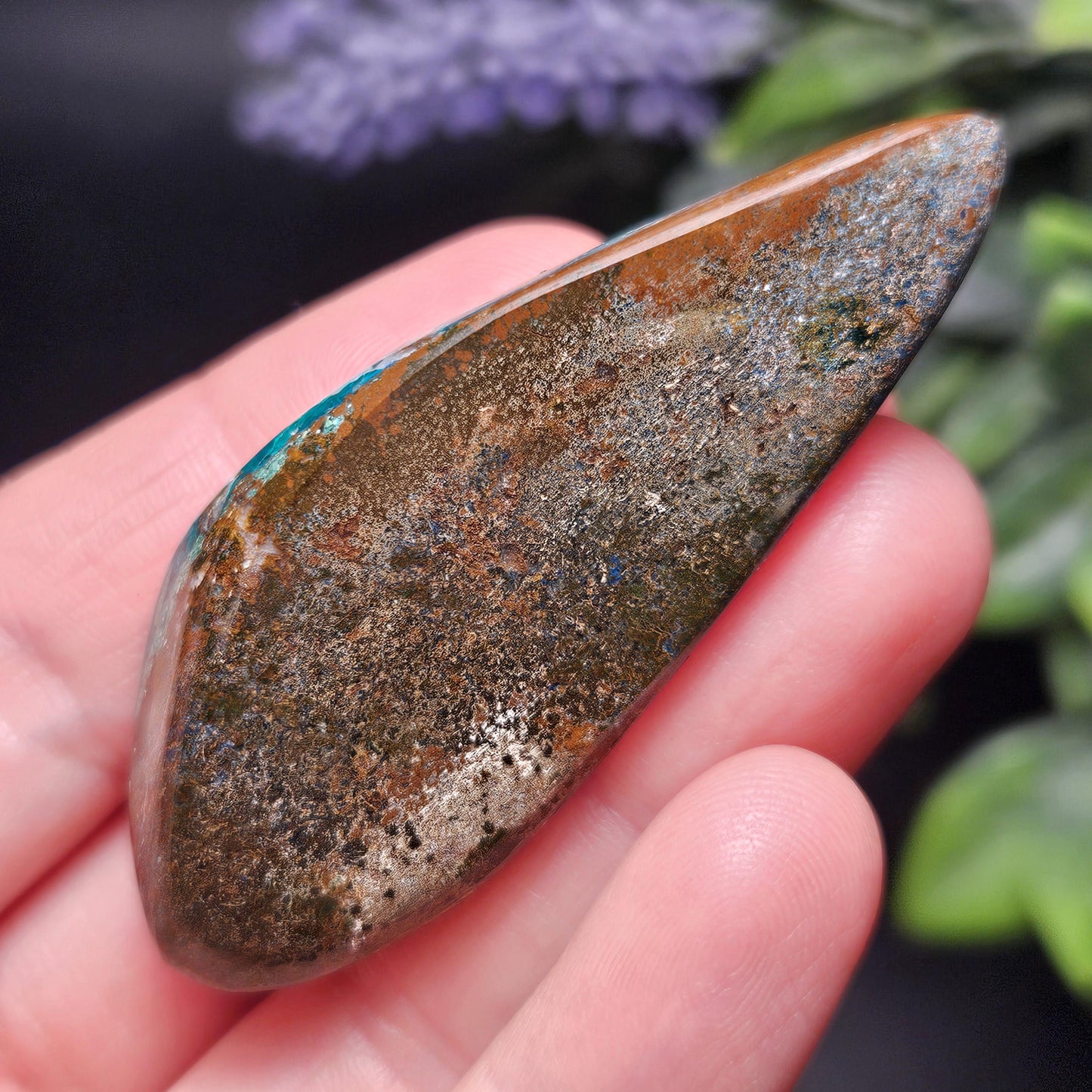 Polished Dioptase in Quartz Crystal 35.88g, Congo Dioptase Specimen, DRC Dioptase Crystal