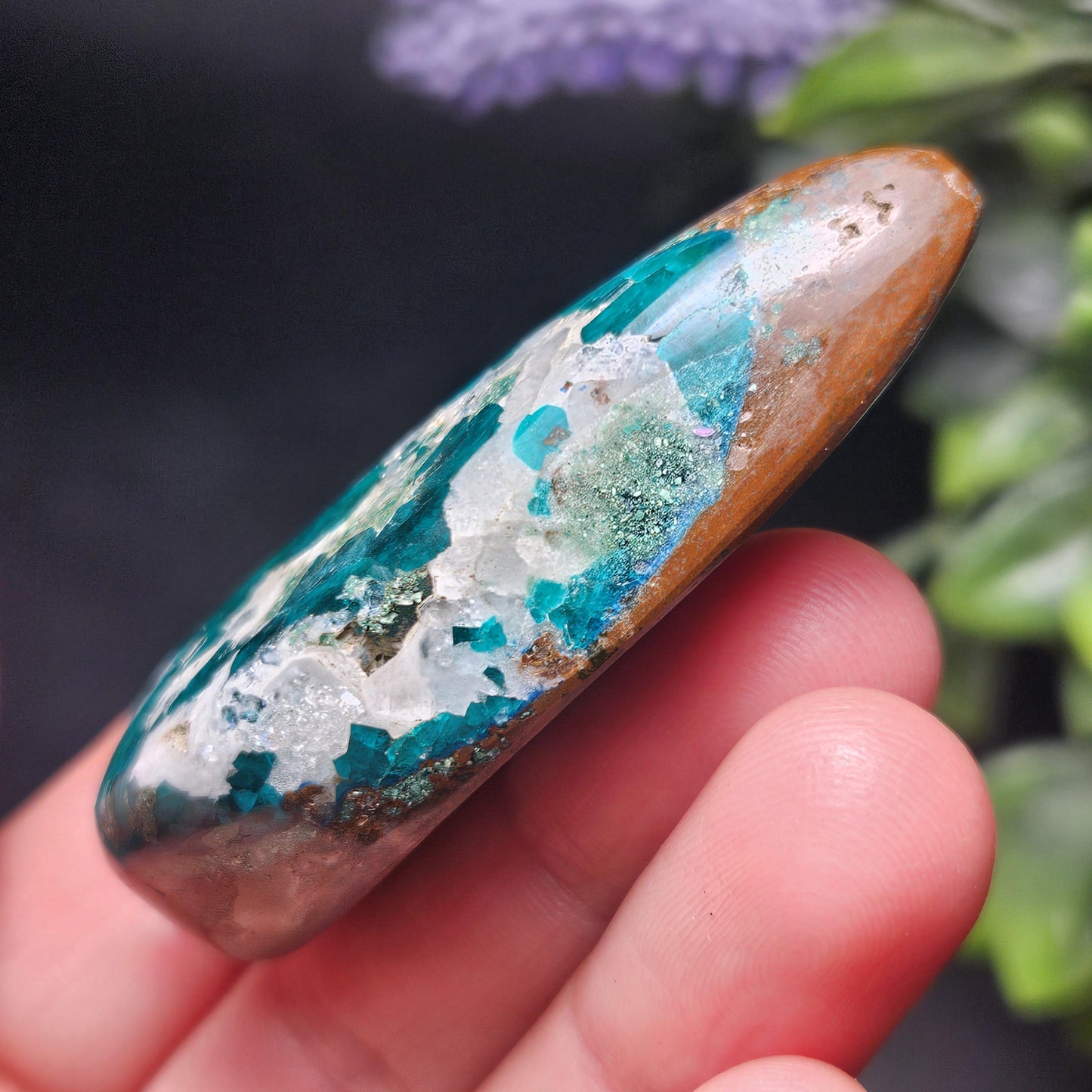 Polished Dioptase in Quartz Crystal 35.88g, Congo Dioptase Specimen, DRC Dioptase Crystal