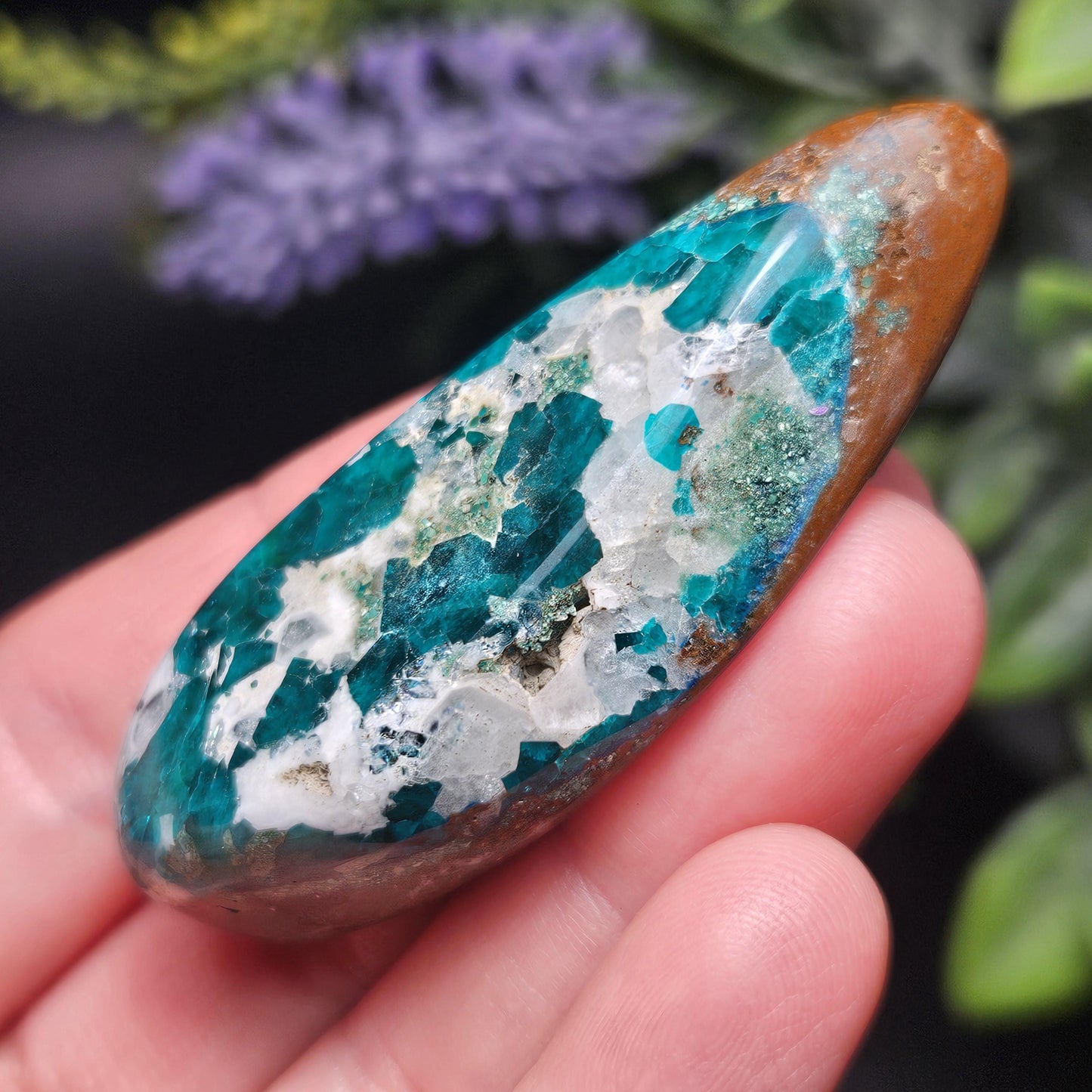 Polished Dioptase in Quartz Crystal 35.88g, Congo Dioptase Specimen, DRC Dioptase Crystal