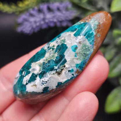 Polished Dioptase in Quartz Crystal 35.88g, Congo Dioptase Specimen, DRC Dioptase Crystal