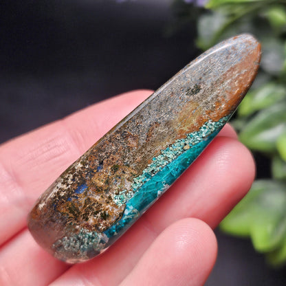 Polished Dioptase in Quartz Crystal 35.88g, Congo Dioptase Specimen, DRC Dioptase Crystal